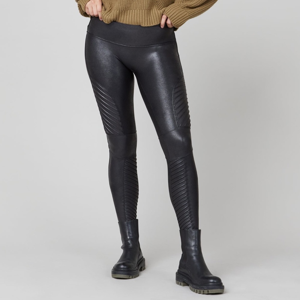 SPANX Faux Leather Moto Leggings. Great condition. Size Small. Black.